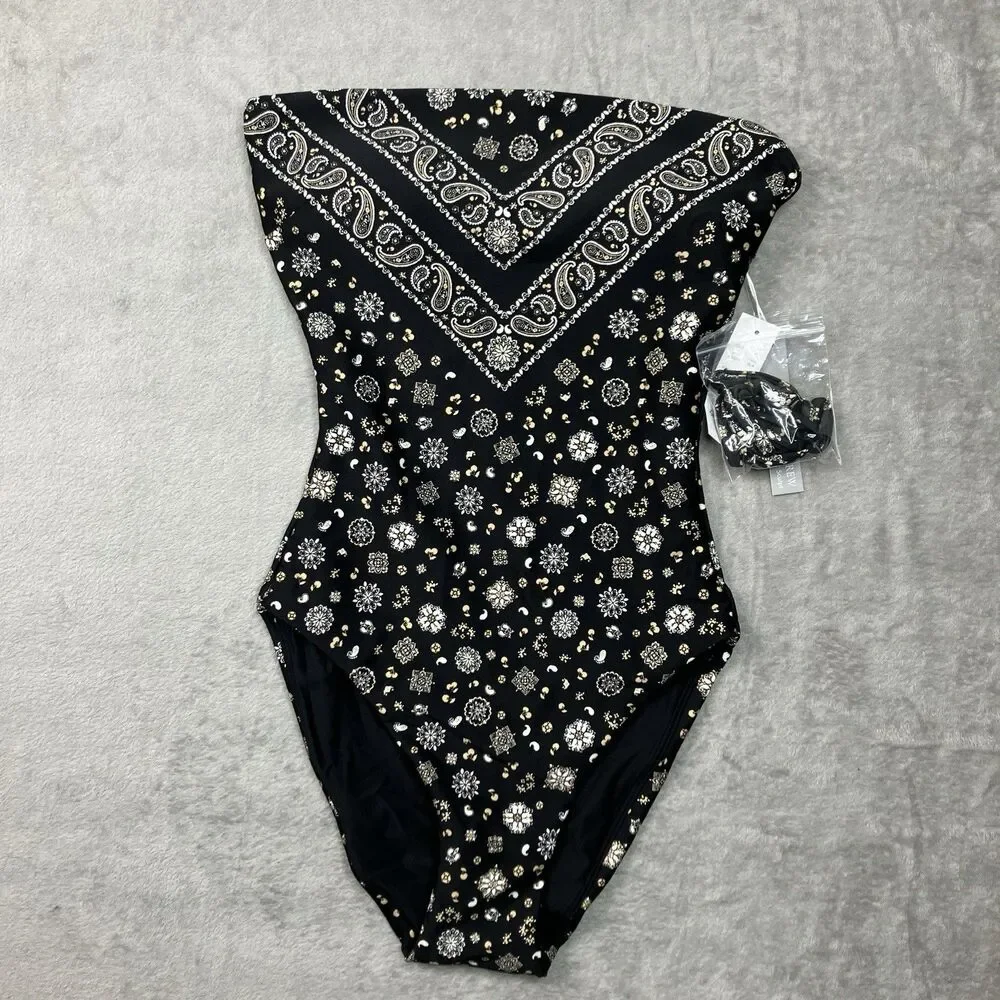 J.Crew Classic Sculpt Gemma One Piece Swimsuit 4 Black Bandana Convertible CS577